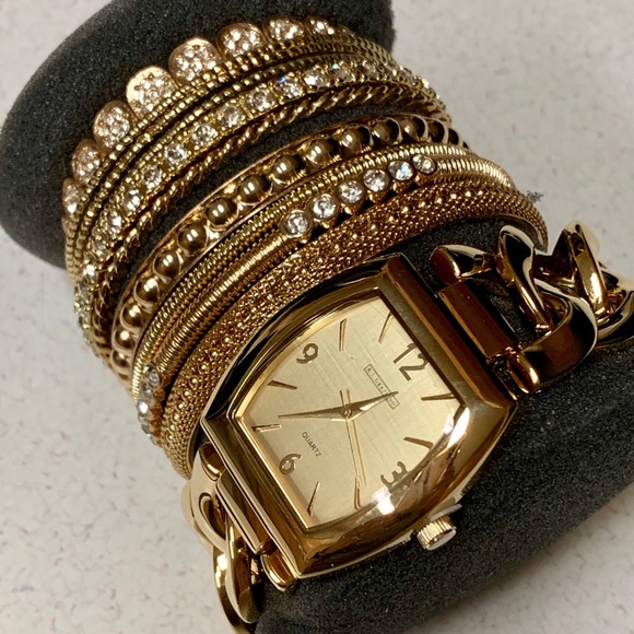 RJ GRAZIANO GOLD TONE WATCH & 10 BRACELET SET NWOB - Picture 8 of 8